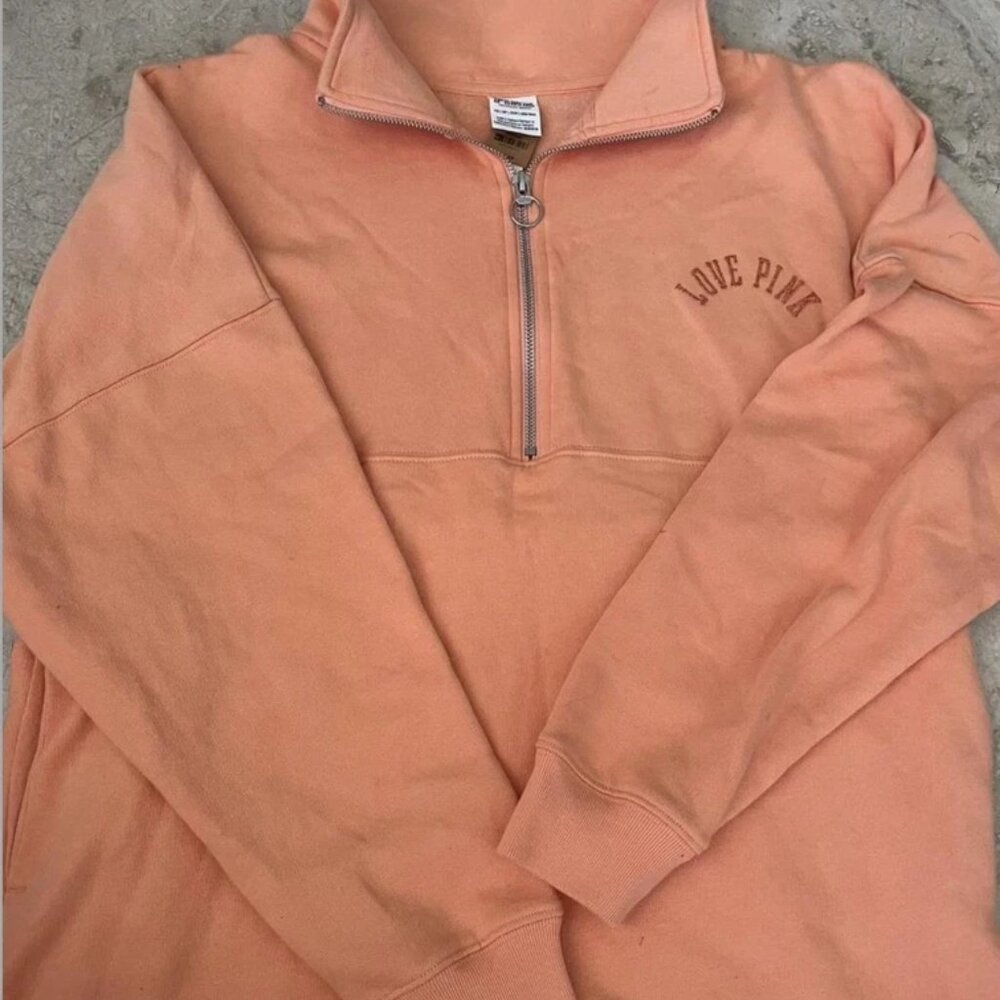 NEW!! with tags Peachy/Orange Victoria’s Secret Pink quarter zip size xs